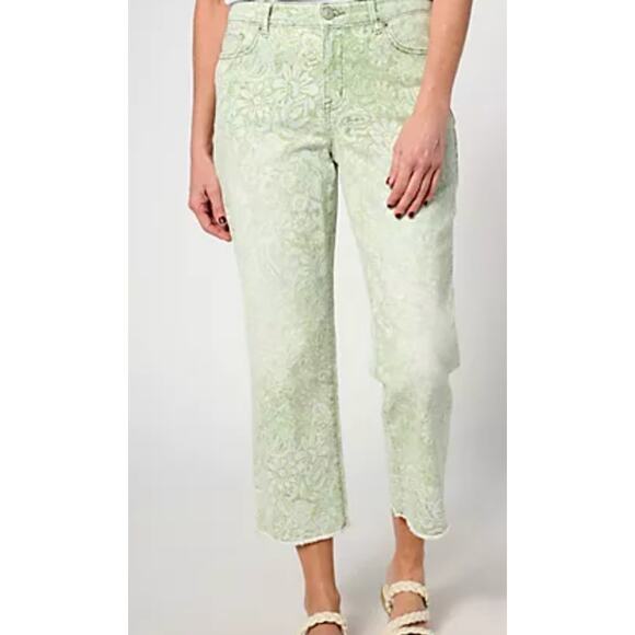 NWOT LOGO Lori Goldstein Sz 10 Straight Leg Crop Jeans In Retro Daisy Print QVC - Picture 1 of 8